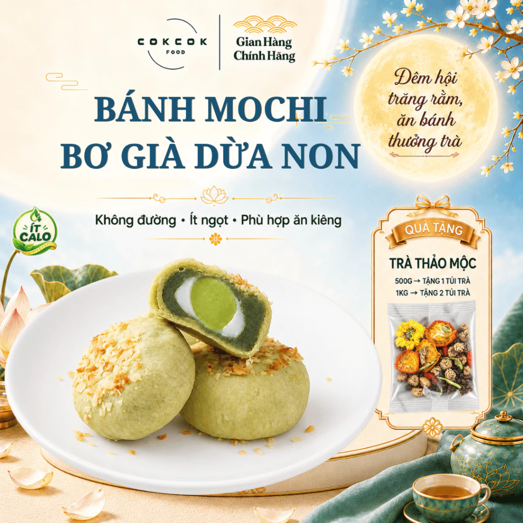 Bánh Mochi Bơ Già Dừa Non Không Đường CokcokFood, Mềm Dẻo Thơm Béo Tự Nhiên, Bánh Ăn Vặt Healthy Ít Calo Eatclean