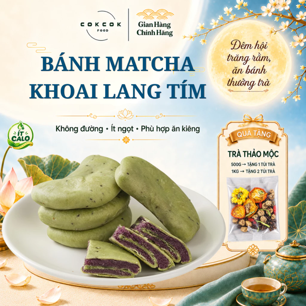 [BÁN CHẠY] Bánh Matcha Khoai Lang Tím Không Đường COKCOKFOOD, Bánh Ăn Vặt Nhẹ Nhàng Healthy, Ít Calo, Phù Hợp Ăn Kiêng