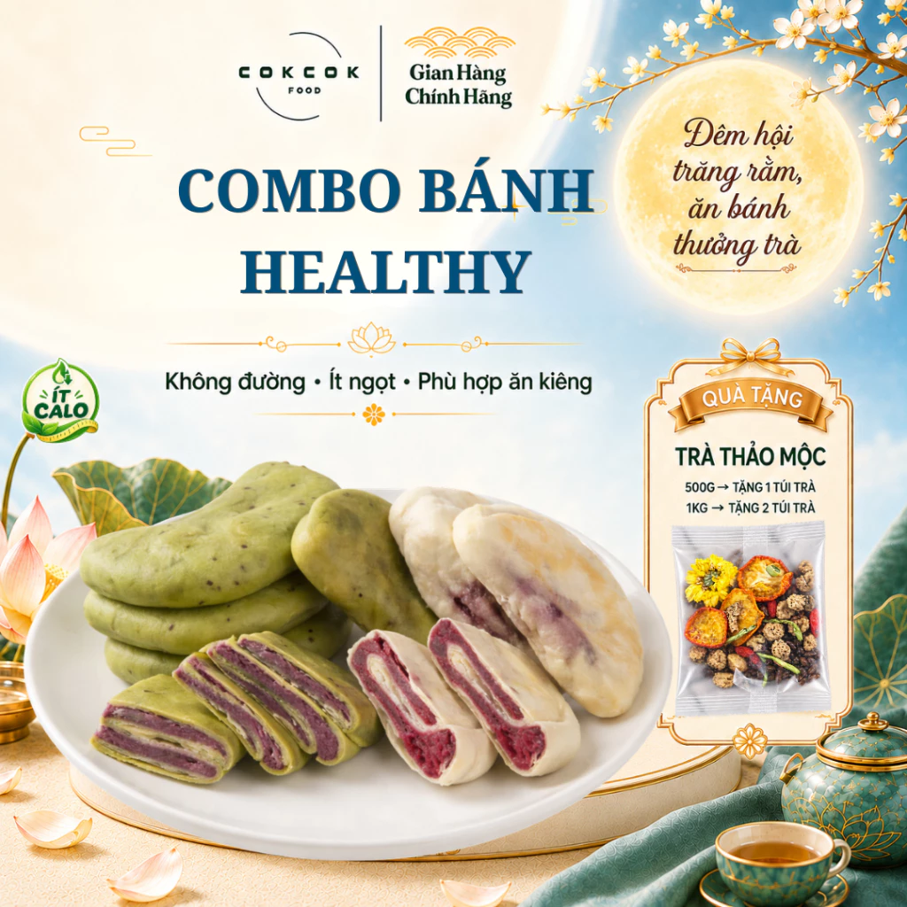 [Combo Bánh Healthy] Bánh Lúa Mì Khoai Môn & Matcha Khoai Lang Tím Không Đường CokcokFood, Ít Calo, Phù Hợp Ăn Kiêng