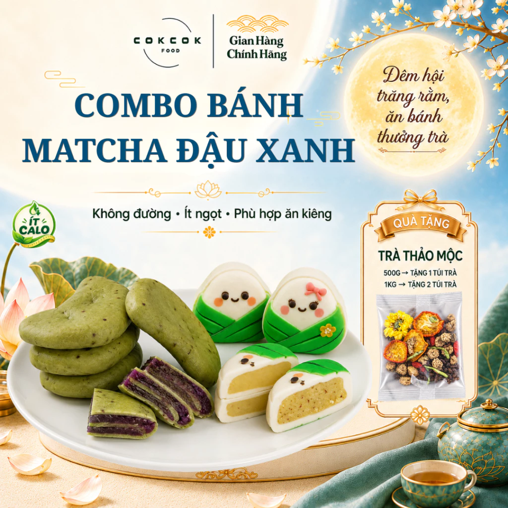 [Combo Bánh Matcha Đậu Xanh] Bánh Matcha Đậu Xanh & Bánh Matcha Khoai Lang Tím, Ít Calo, Mềm Dẻo, Ăn Vặt Eatclean