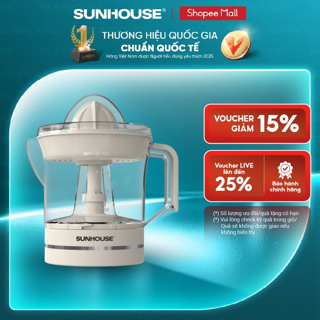 Máy vắt cam SUNHOUSE SHD5510 - Tính năng tự động đảo chiều thông minh - Ca chứa dung tích lớn 700ml