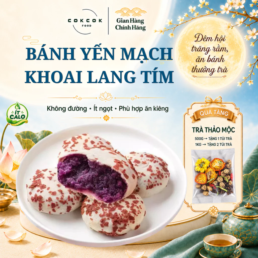 Bánh Yến Mạch Khoai Lang Tím Không Đường CokcokFood, Ăn Vặt Healthy Giảm Cân, Phù Hợp Ăn Kiêng, Ít calo,Bữa Phụ Tiện Lợi
