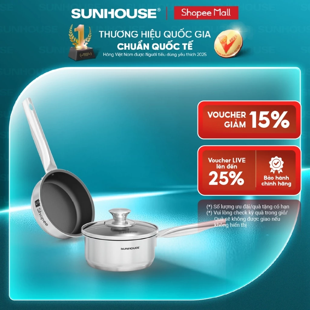 [Độc quyền Shopee] Bộ chảo quánh inox Baby Sunhouse SHG520-14 đáy từ - Đường kính 14cm - Phù hợp mọi loại bếp