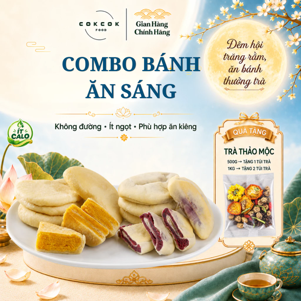 [Combo Bánh Ăn Sáng] Bánh Lúa Mì Bí Ngô & Lúa Mì Khoai Môn Không Đường CokCokFood, Ít Calo, Bánh Ăn Vặt Lành Mạnh