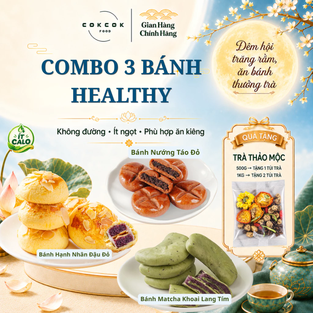 COMBO 3 BÁNH HEALTHY COKCOKFOOD – Bánh Healthy Lành Mạnh, Ít Ngọt, Ít Calo, Ăn Ngon Dáng Vẫn Xinh, Phù Hợp Ăn Kiêng