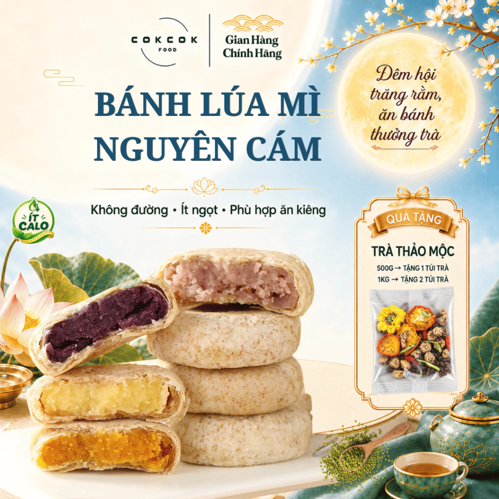 Bánh Lúa Mì Nguyên Cám Không Đường COKCOKFOOD, Bánh Ăn Healthy Eatclean, Ít Calo, Phù Hợp Ăn Kiêng, Ăn Ngon Không Lo Béo