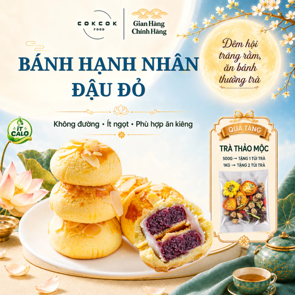 Bánh Hạnh Nhân Đậu Đỏ Khoai Lang Tím CokcokFood, Bánh Healthy, Ít Ngọt, Ít Calo, Phù Hợp Ăn Kiêng, Tốt Cho Sức Khoẻ
