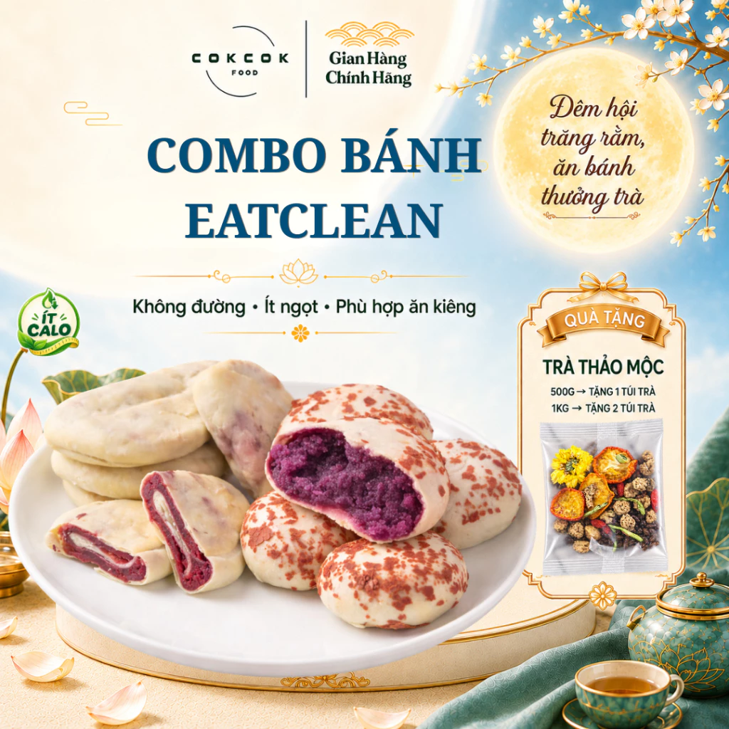 [Combo Bánh Eatclean] Bánh Yến Mạch Khoai Lang Tím & Lúa Mì Khoai Môn Không Đường CokCokFood, Ăn Kiêng Healthy, Ít Calo