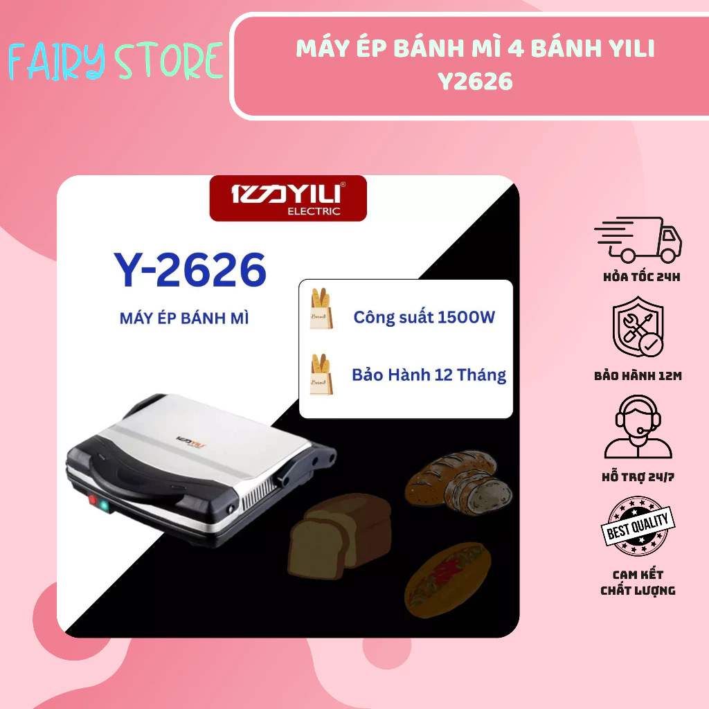 Máy Ép Nướng Bánh Mì 4 Bánh YILI Y2626 Công Suất 1500W Nhanh Chóng, Tiện Lợi, Đa Năng