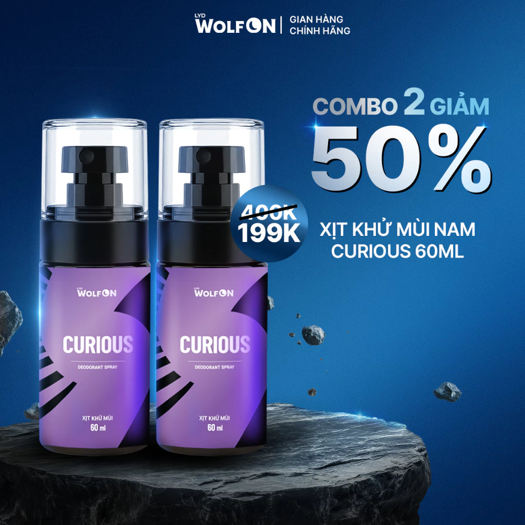 (MUA 2 GIẢM 50%) Body Mist Nam Xịt Toàn Thân LYD Wolf ON Curious 60ml Khử Mùi Cơ Thể Lưu Hương, Khô Thoáng