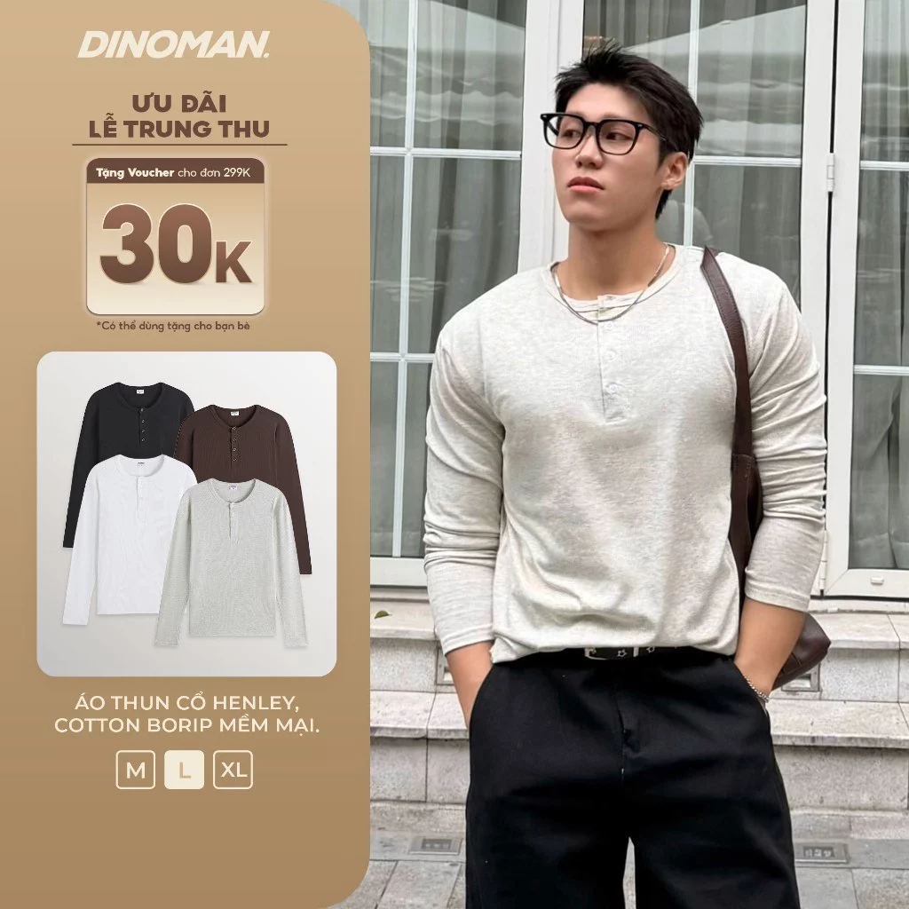 Áo Thun Dài Tay Thu Đông Dinoman x Yumi Cotton 100% Co Giãn 2 Chiều Mềm Mịn, Giữ Nhiệt Tốt AP06