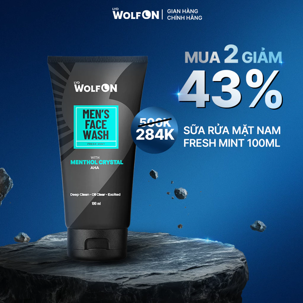 [LIVE] Sữa Rửa Mặt Nam LYD Wolf ON Fresh Mint 100ml AHA Bạc Hà Mát Lạnh, Làm Sạch Da, Kiểm Soát Dầu Thừa