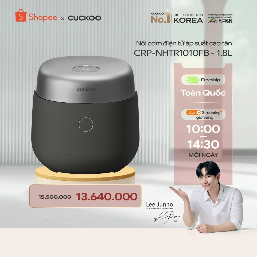 Nồi cơm điện áp suất kép cao tần Cuckoo 1.8L CRP-NHTR1010FB- Màu đen-Lòng nồi phủ men Xwall- hàng nội địa Hàn Quốc