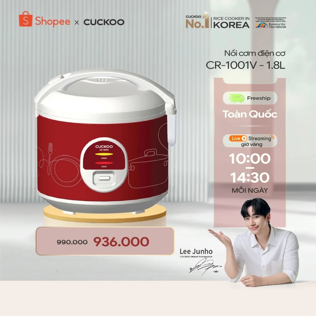 Nồi Cơm Điện Cuckoo 1.8 lít CR-1001V - Lòng nồi chóng dính - Hàng Chính hãng