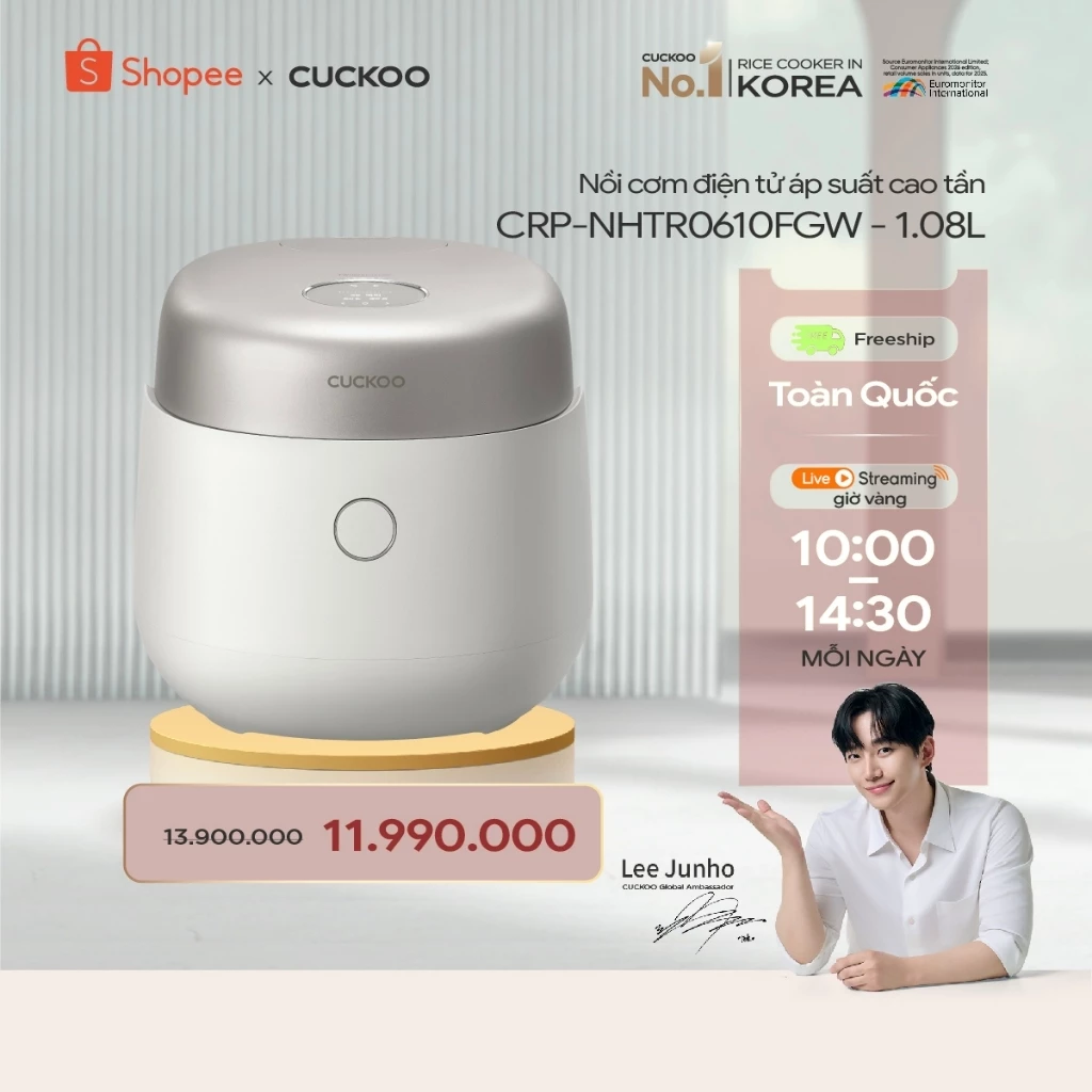 Nồi cơm điện áp suất kép cao tần Cuckoo 1.08L CRP-NHTR0610FGW Lòng nồi phủ men Xwall- Hàng nội địa Hàn Quốc