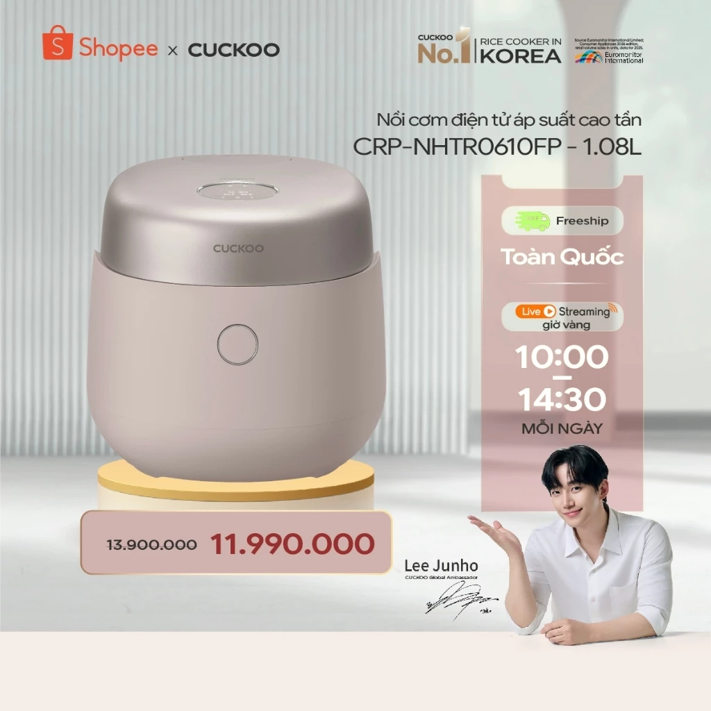 Nồi cơm điện áp suất kép cao tần Cuckoo 1.08L CRP-NHTR0610FP- Màu hồng đất- Lòng nồi phủ men Xwall- bảo hành 1 năm