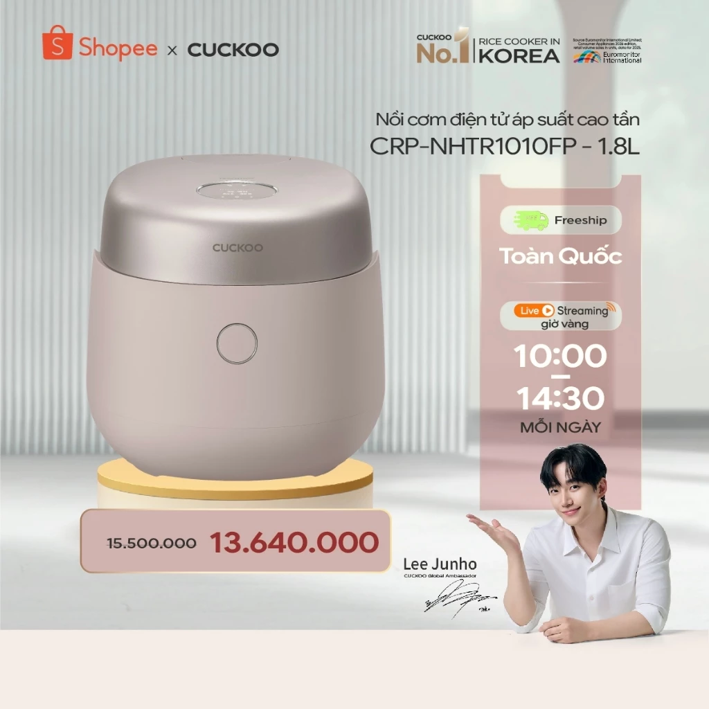 Nồi cơm điện áp suất kép cao tần Cuckoo 1.8L CRP-NHTR1010FP- Màu hồng đất-Lòng nồi phủ men Xwall- Hàng Nội địa