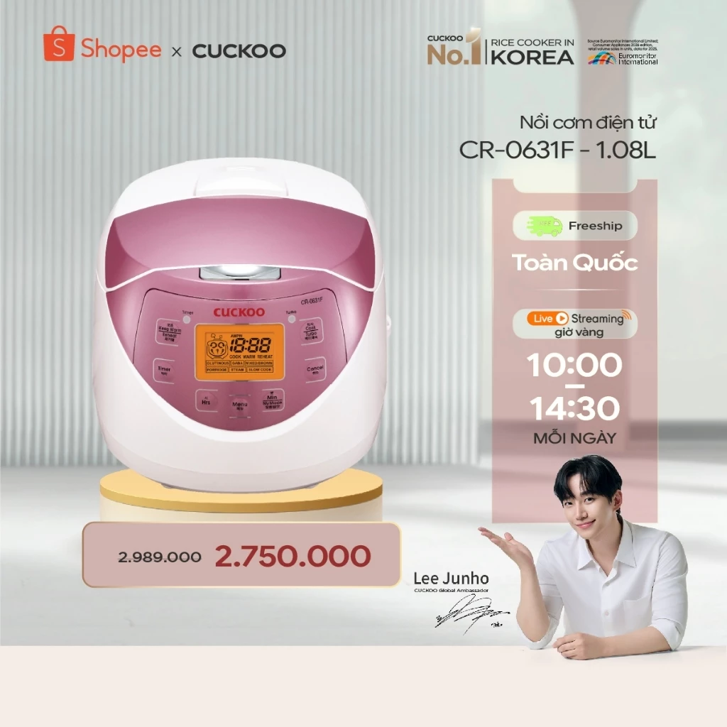 Nồi cơm điện tử Cuckoo 1.08L CR-0631F ( màu hồng) - Lòng nồi chống dính, nhiều chế độ nấu ăn - Chất lượng Hàn Quốc