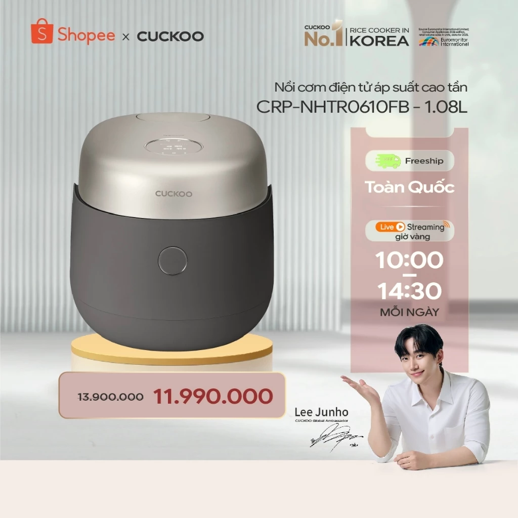 Nồi cơm điện áp suất kép cao tần Cuckoo 1.08L CRP-NHTR0610FB - Màu đen- Lòng nồi phủ men Xwall- nội địa Hàn Quốc