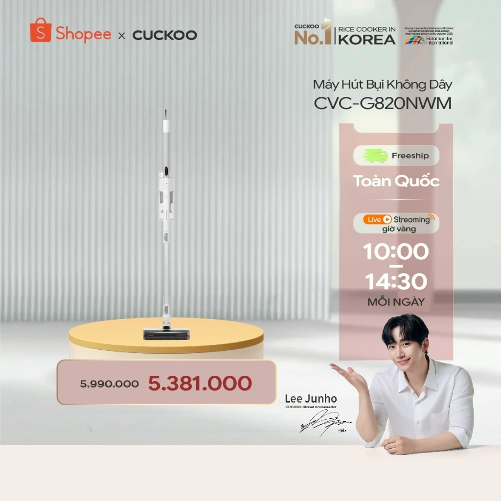 Máy Hút Bụi Không Dây Cuckoo CVC-G820NWM với lực hút mạnh, thiết kế nhỏ gọn, dung lượng pin lớn