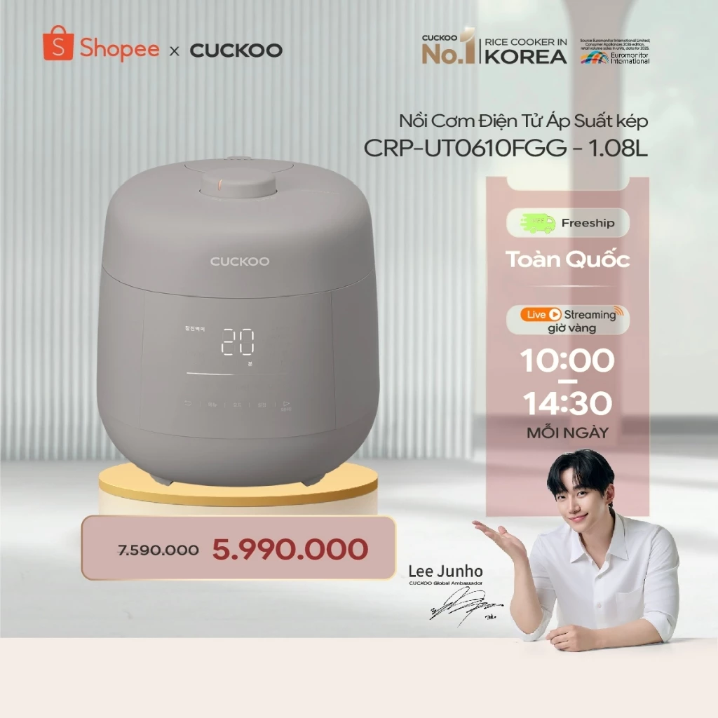 Nồi cơm điện tử áp suất kép Cuckoo 1.08L CRP-UT0610FGG - Lòng nồi phủ men Xwall- Nội địa Hàn Quốc- bảo hành 1 năm