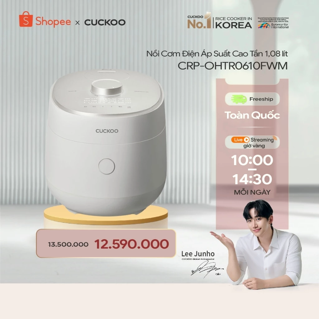 Nồi cơm điện áp suất kép cao tần CUCKOO 1.08 lít CRP-OHTR0610FWM-bản nội địa lòng nồi phủ chống dính Xwall Black Coating