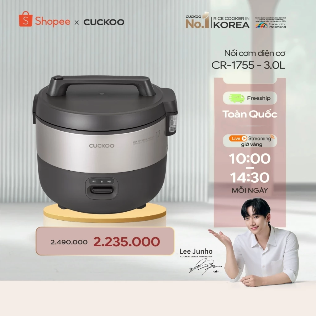 Nồi Cơm Điện Cuckoo 3 lít CR-1755- Lòng nồi chống dính- Hàng chính hãng