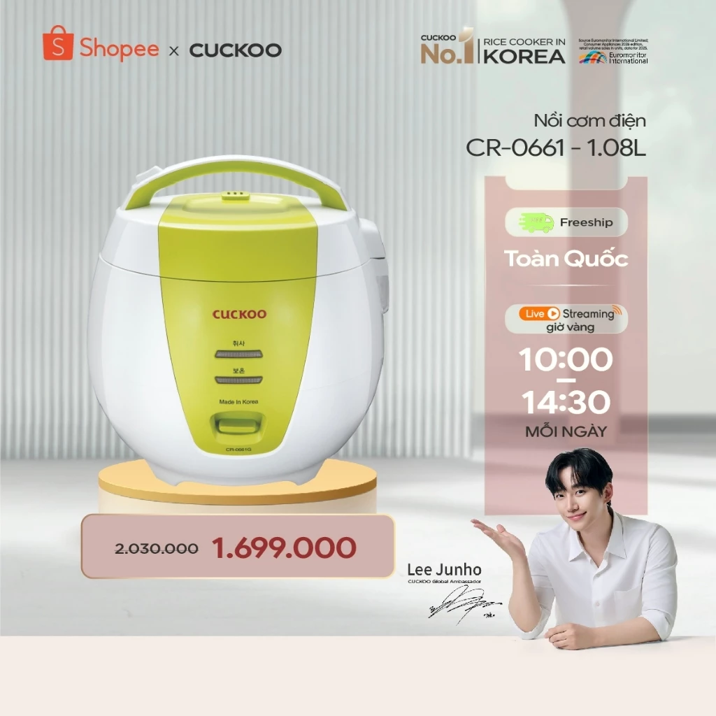 Nồi cơm điện Cuckoo 1L CR-0661 - màu xanh, lòng nồi chống dính