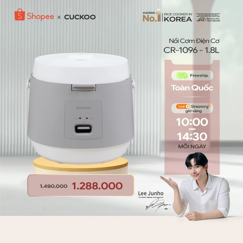 Nồi cơm Cuckoo CR-1096/GRGRCRCKV 1.8L - Công nghệ giữ nhiệt đa chiều - Lòng nồi chống dính Daikin- CUCKOOVINA