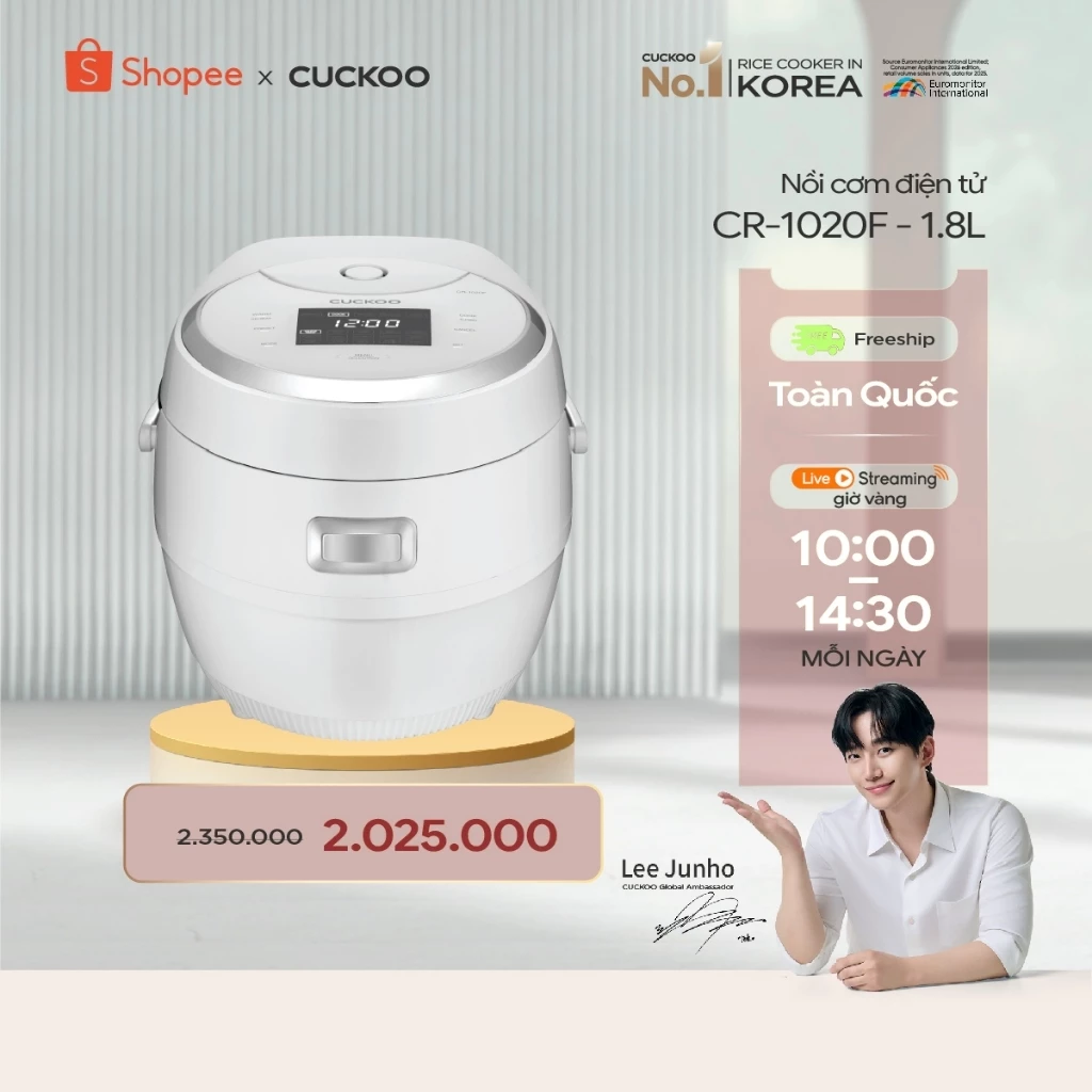 Nồi cơm điện tử Cuckoo 1,8L CR-1020F - Bảng điều khiển LED - Lòng nồi chống dính - Chất lượng Hàn Quốc - Hàng chính hãng