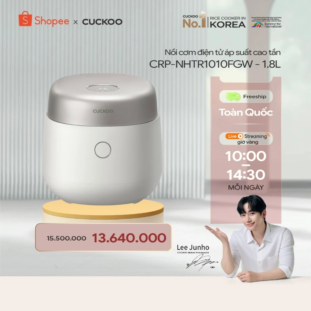 Nồi cơm điện áp suất kép cao tần Cuckoo 1.8L CRP-NHTR1010FGW- công nghệ áp suất hiện đại, giúp giảm tiếng ồn