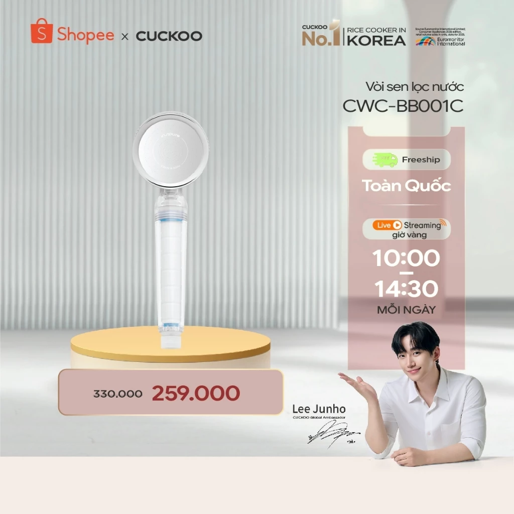 Bộ lọc nước vòi sen CUCKOO CWC-BB001C - Hàng chính hãng - Không gắn được phụ kiện lõi lọc Clo và Vitamin C