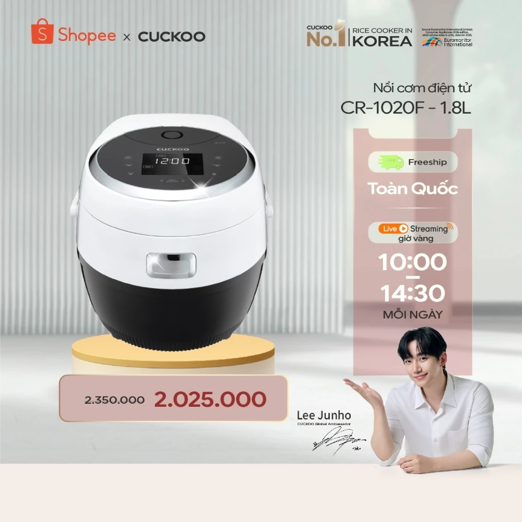 Nồi cơm điện tử Cuckoo 1,8 lít CR-1020F- Bảng điều khiển LED-Lòng nồi chống dính-Chất lượng Hàn Quốc- chính hãng Cuckoo