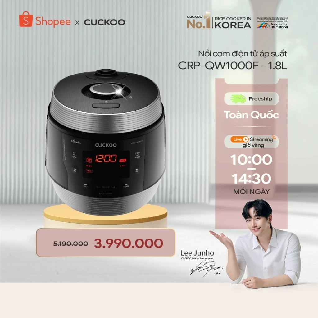 Nồi cơm điện tử áp suất Cuckoo 1.8L CRP-QW1000F (tiếng Anh) - Lòng nồi phủ men Xwall - Sản xuất tại Hàn Quốc
