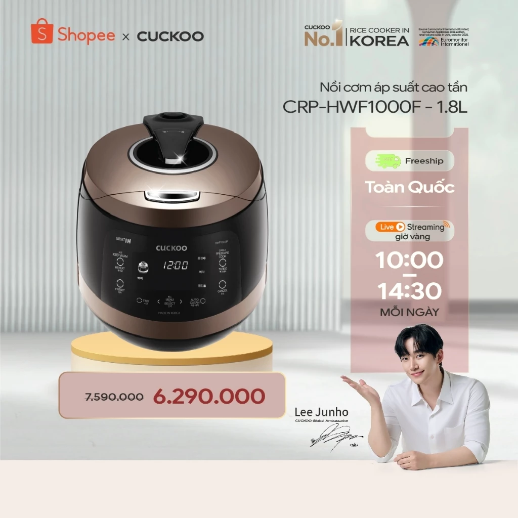 Nồi cơm áp suất cao tần Cuckoo 1.8L CRP-HWF1000F thiết kế sang trọng - Bảo hành 1 năm