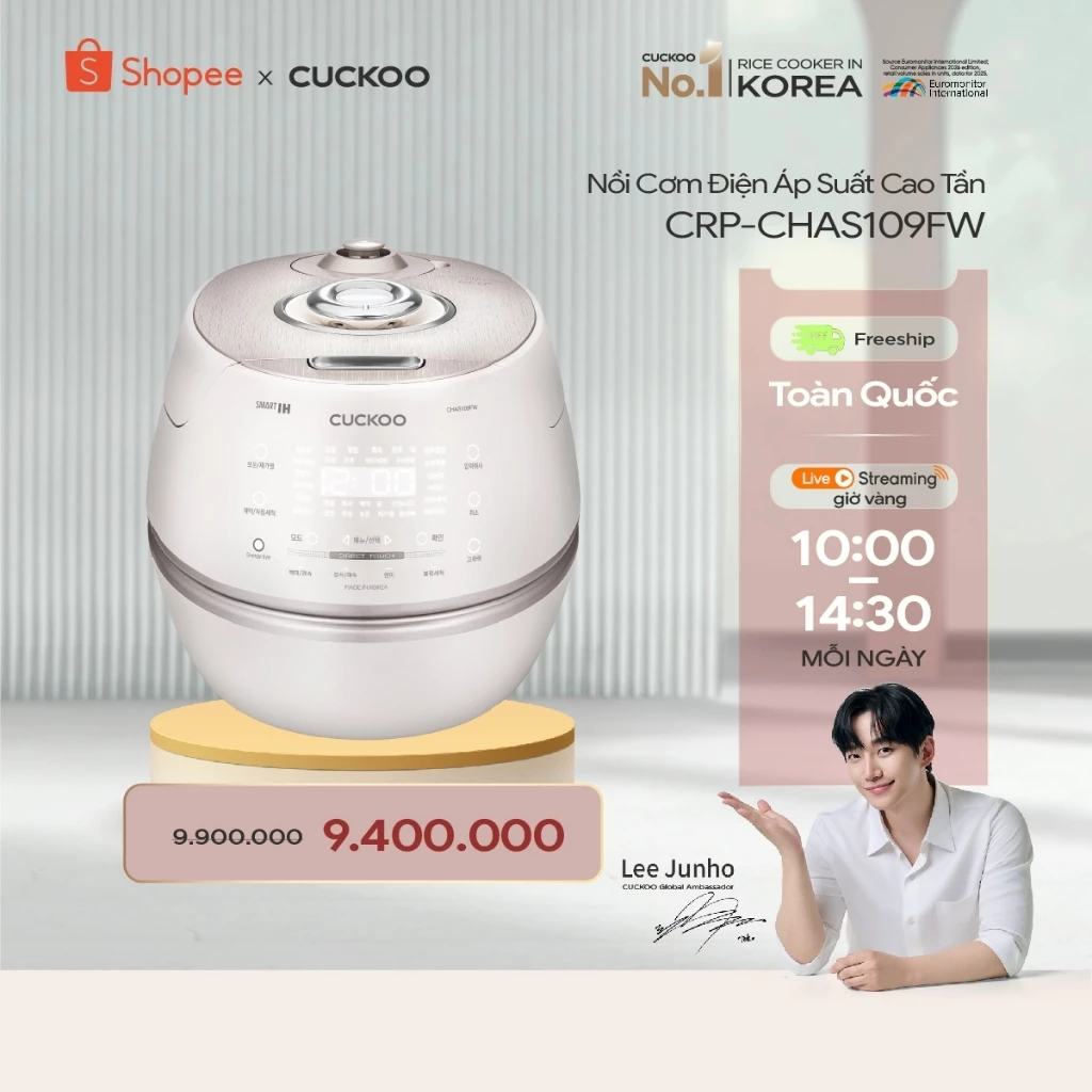 Nồi cơm điện tử áp suất cao tần Cuckoo 1.8L CRP-CHAS109FW (Màu Trắng) - Lòng nồi INOX chống trầy xước - Cuckoovina