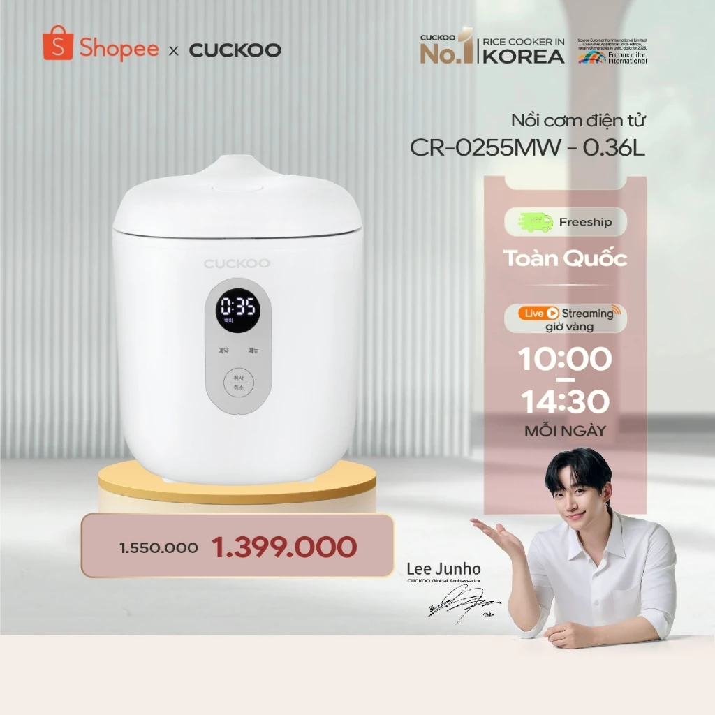 Nồi cơm điện Mini Cuckoo 0.36L CR-0255MW - Lòng nồi chống dính - Hàng chính hãng
