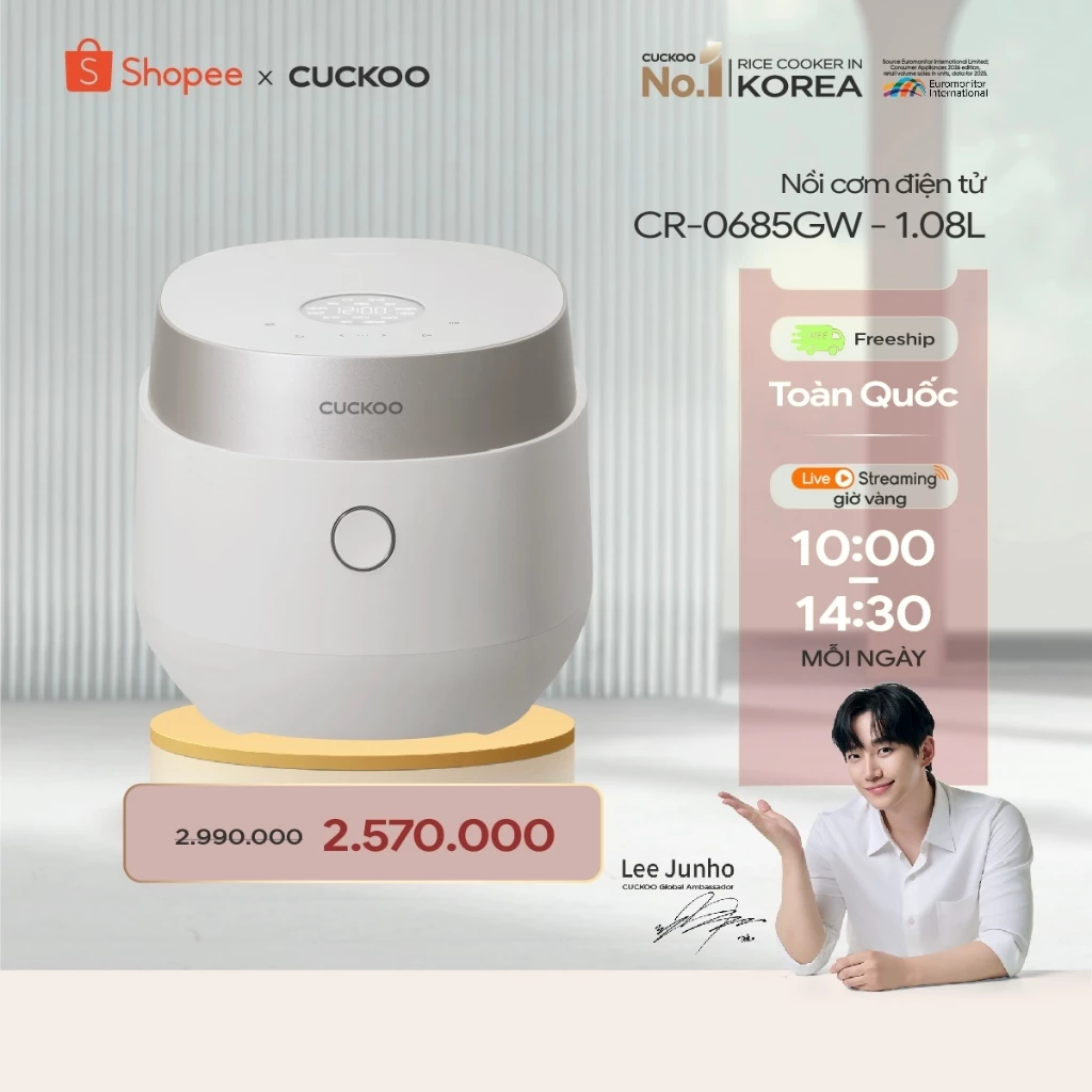 Nồi cơm điện Cuckoo 1.08L CR-0685GW - Lòng nồi chống dính - Hàng chính hãng