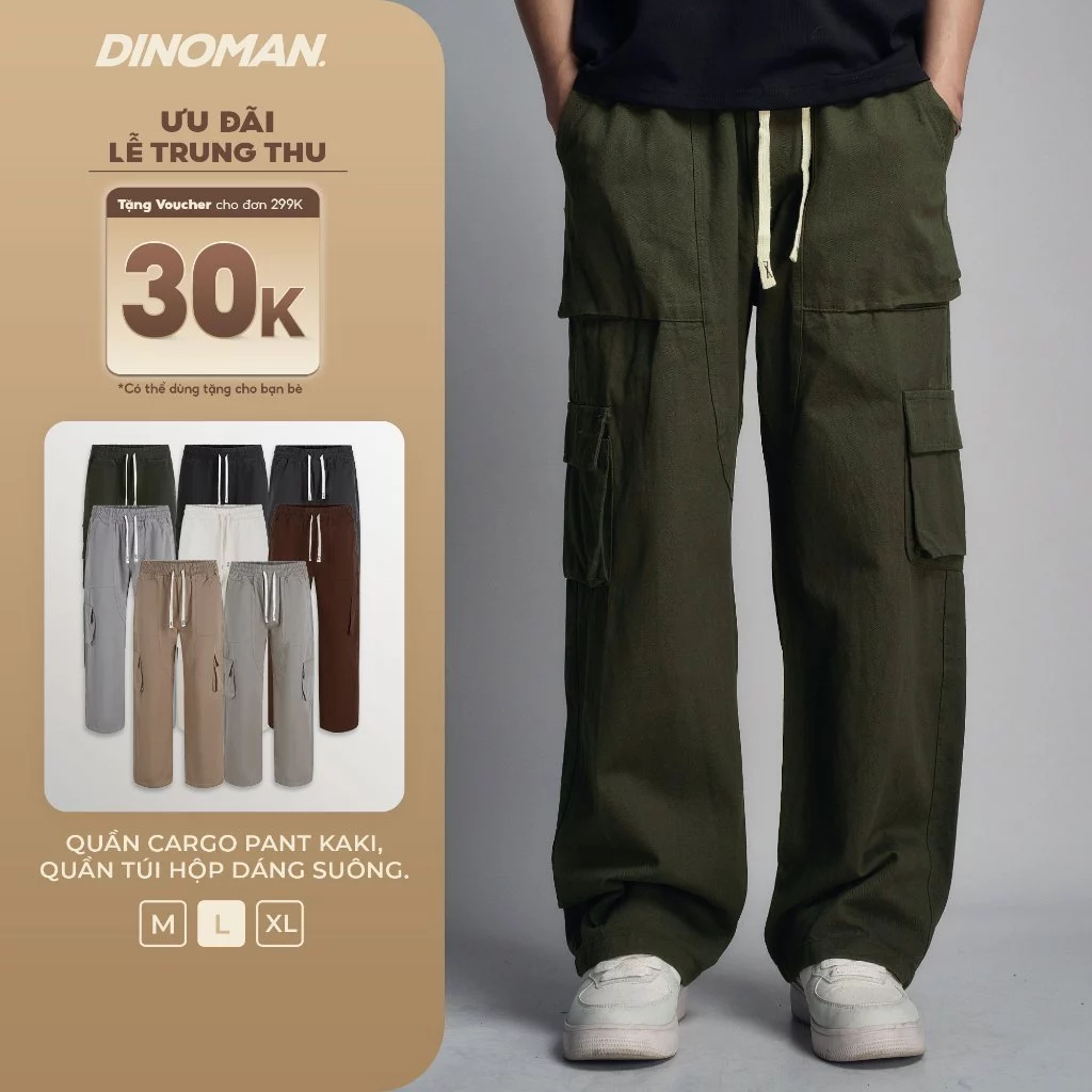 Quần Cargo Pant Nam Nữ DINOMAN  Nhất Vải Kaki 300gsm Cao Cấp, Quần Túi Hộp Ống Rộng QTH01-3