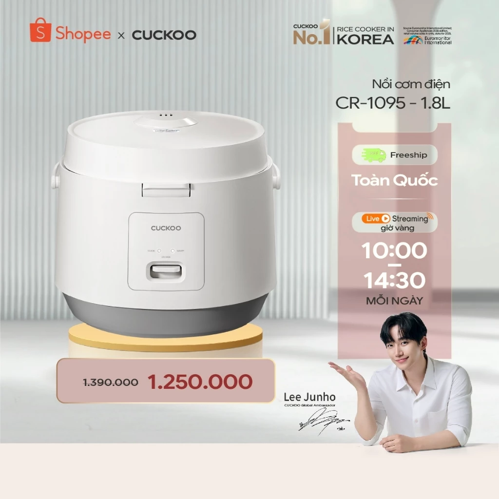 Nồi cơm điện Cuckoo 1.8L CR-1095 màu trắng- Công nghệ nhiệt 3D - bản quốc tế tiếng Anh - Hàng chính hãng Cuckoo Việt Nam