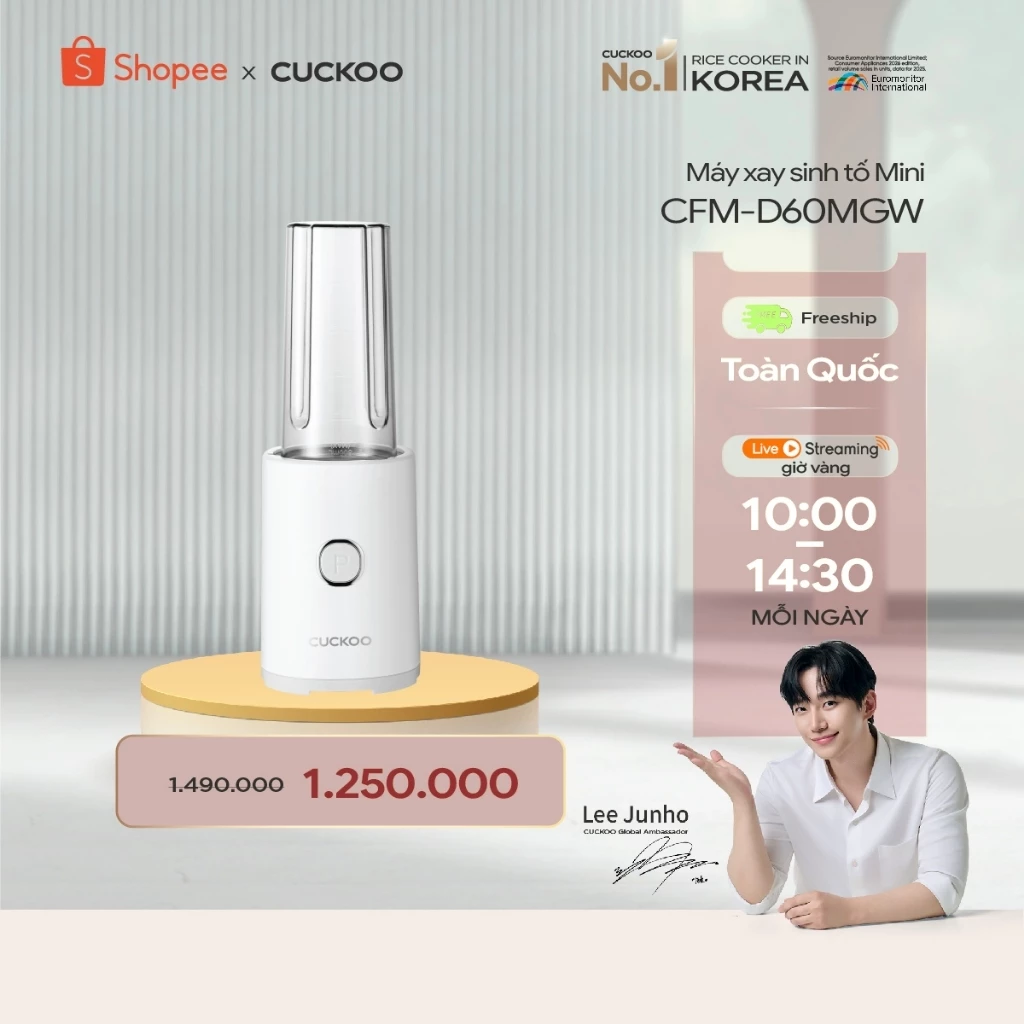 Máy Xay Sinh Tố Mini Cuckoo CFM-D60MGW-Thiết kế nhỏ gọn & hiện đại-Thao tác với 1 chạm