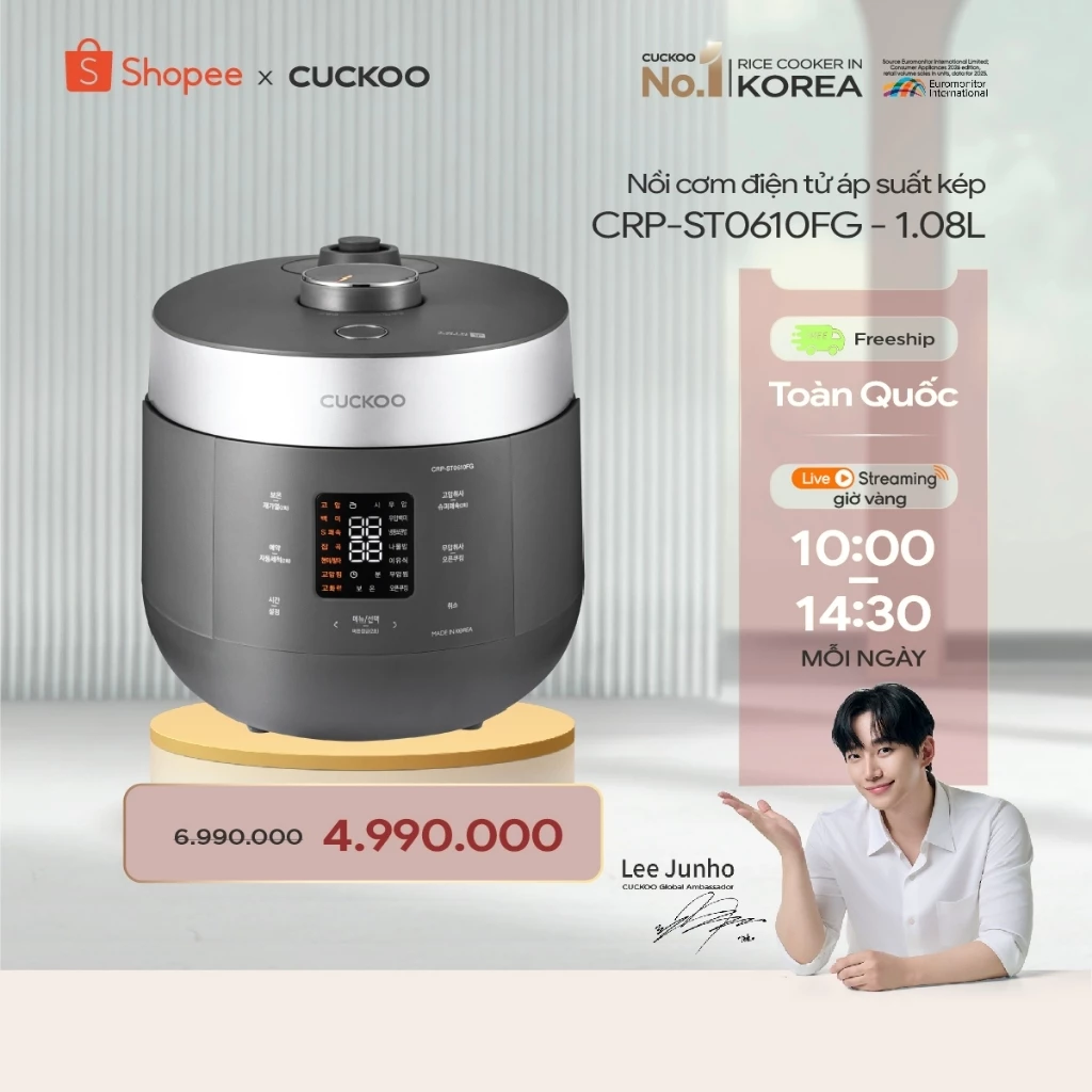 Nồi cơm điện tử áp suất kép Cuckoo 1.08L CRP-ST0610FG- Lòng nồi phủ men Xwall- Hàng nội địa Hàn Quốc- Bảo hành 1 năm