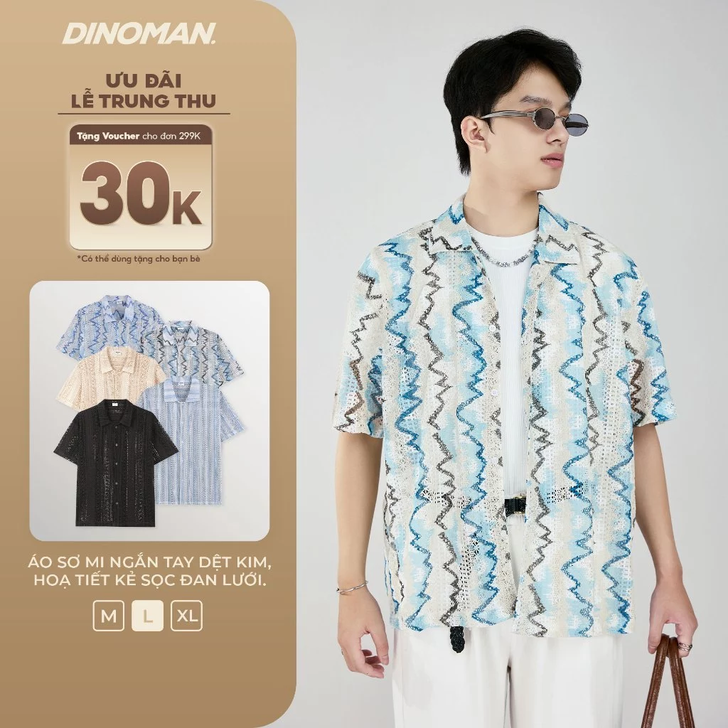 Áo Sơ Mi Nam Cộc Tay Họa Tiết DINOMAN Form Rộng Vải Nhẹ Mát Thời Trang Hè Phong Cách Resort SM030