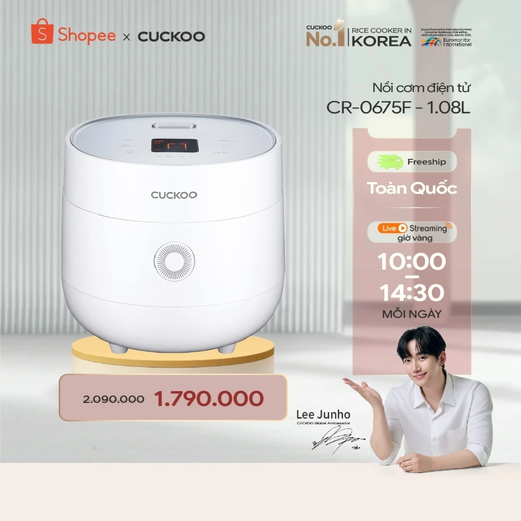Nồi cơm điện tử CUCKOO CR-0675F phiên bản quốc tế 1,08 lít- Lòng nồi chống dính - Hàng chính hãng