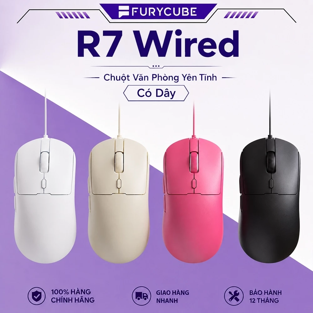 Chuột Có Dây FURYCUBE R7 Wired– Chuột Văn Phòng Yên Tĩnh, USB, 2400 DPI, Tương Thích Windows / Mac