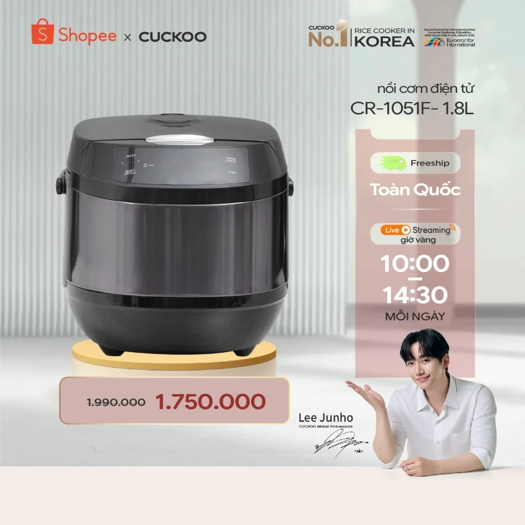 Nồi Cơm Điện Tử Cuckoo CR-1051F/BKBKCRCKV – 1.8 Lít- lòng nồi phủ men chống dính cao cấp- cơ chế tỏa nhiệt 3D