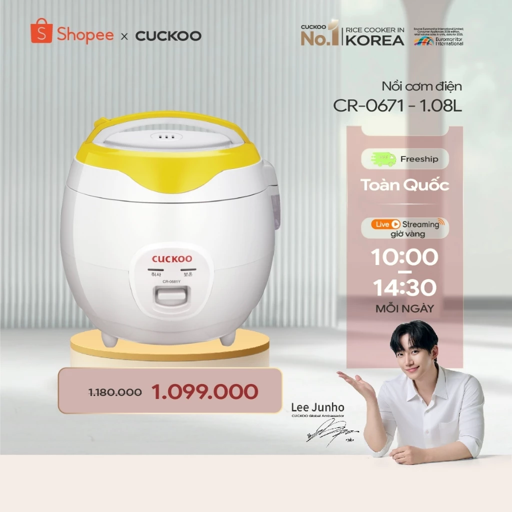 Nồi cơm điện Cuckoo 1 lít CR-0671- màu vàng- bản Quốc tế - Hàng chính hãng