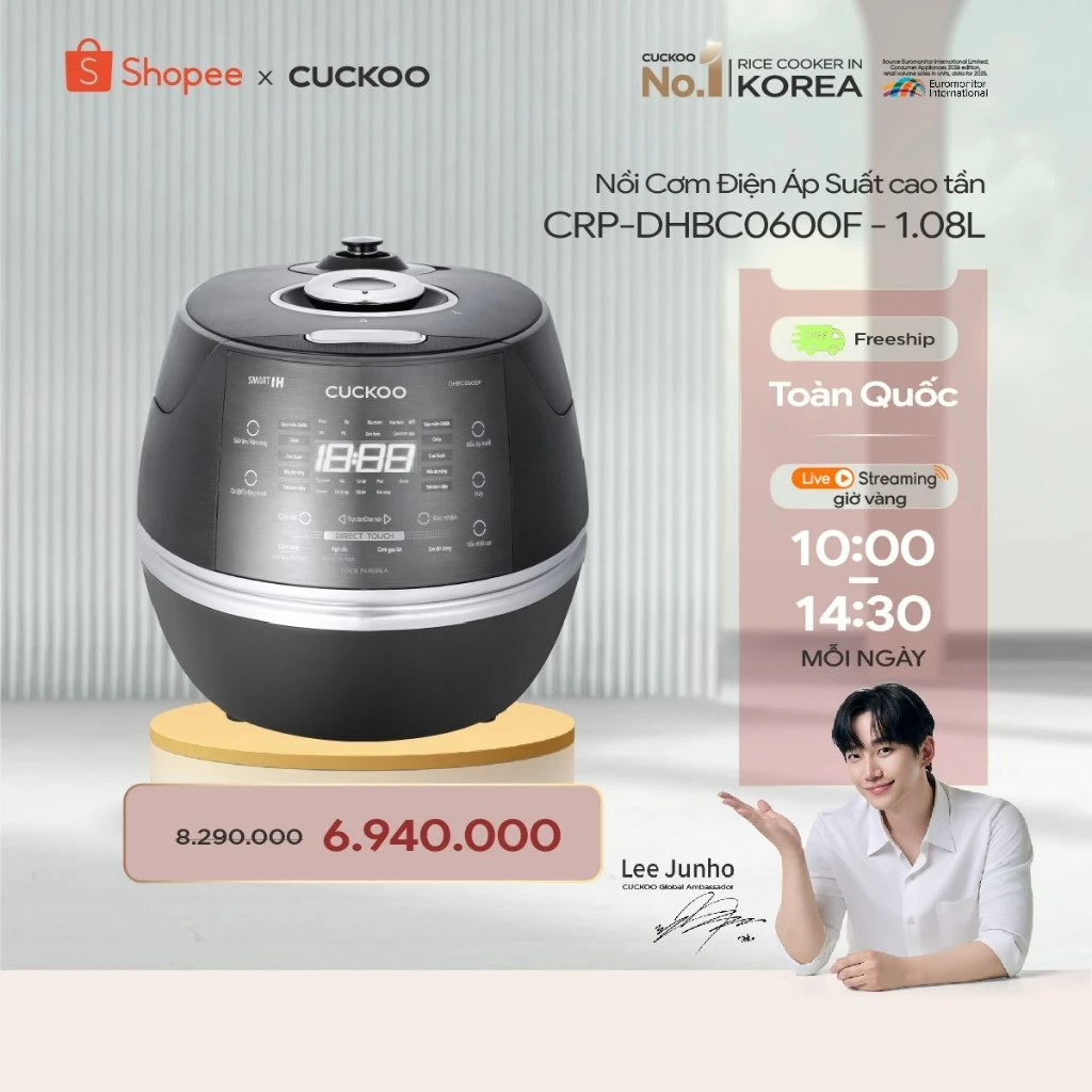 Nồi Cơm Điện Tử Áp Suất Cao Tần Cuckoo CRP-DHBC0600F/GRGRCRCKV– 1.08 Lít- Lòng nồi X-Wall Black cao cấp