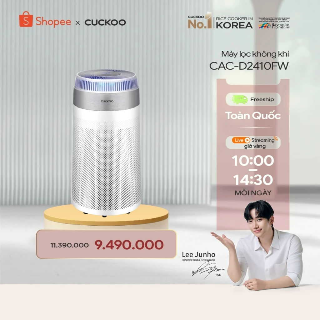Máy lọc không khí Cuckoo CAC-D2410FW/WHCRVN(S) diện tích 30m2 - 90m2 - Lọc bụi mịn, chế độ Smart Room Care