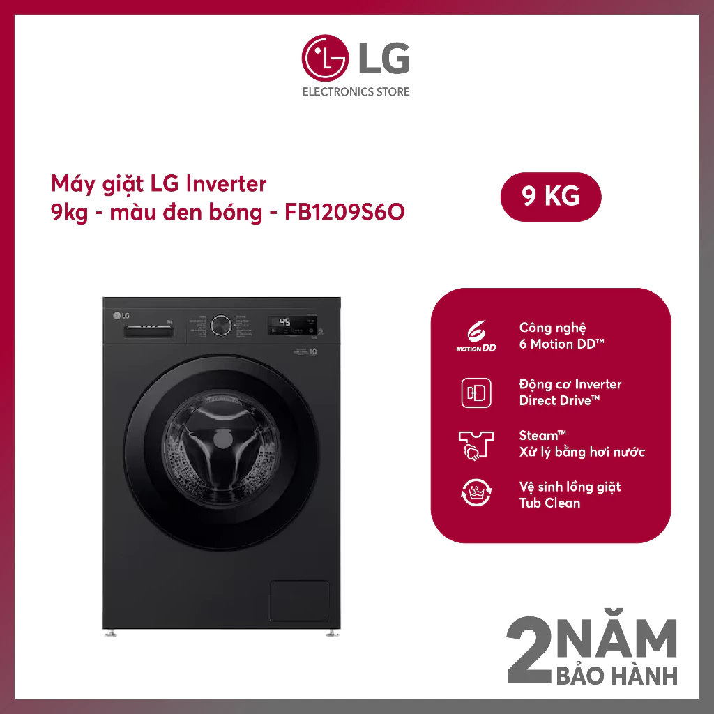 [2027][Phí Lắp đặt 0Đ HN HCM] Máy giặt LG Inverter 9kg FB1209S6O đen bóng - Shopee Giao toàn quốc+chỉ lắp HN & HCM